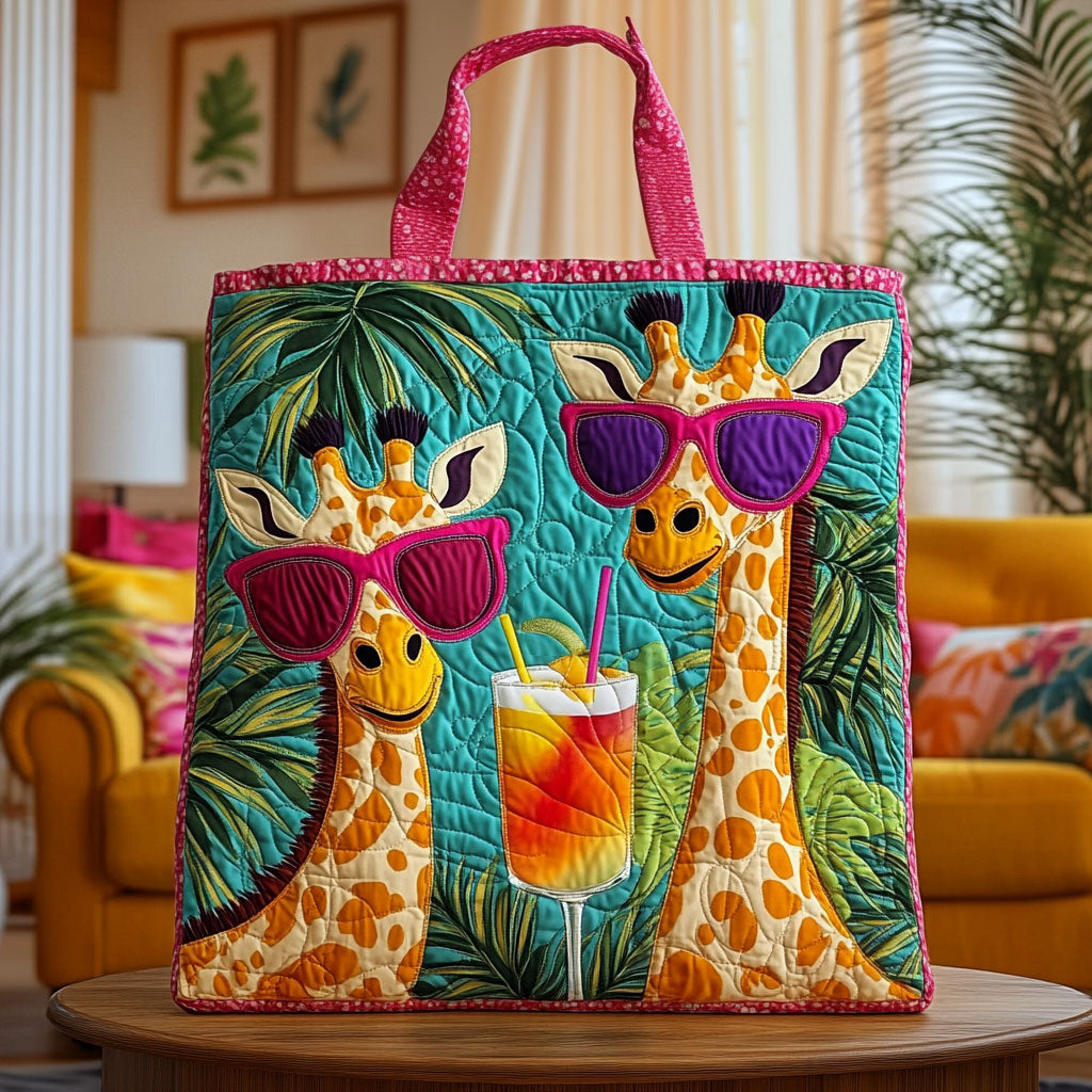 Cool Giraffes Cocktail Quilted Tote Bag