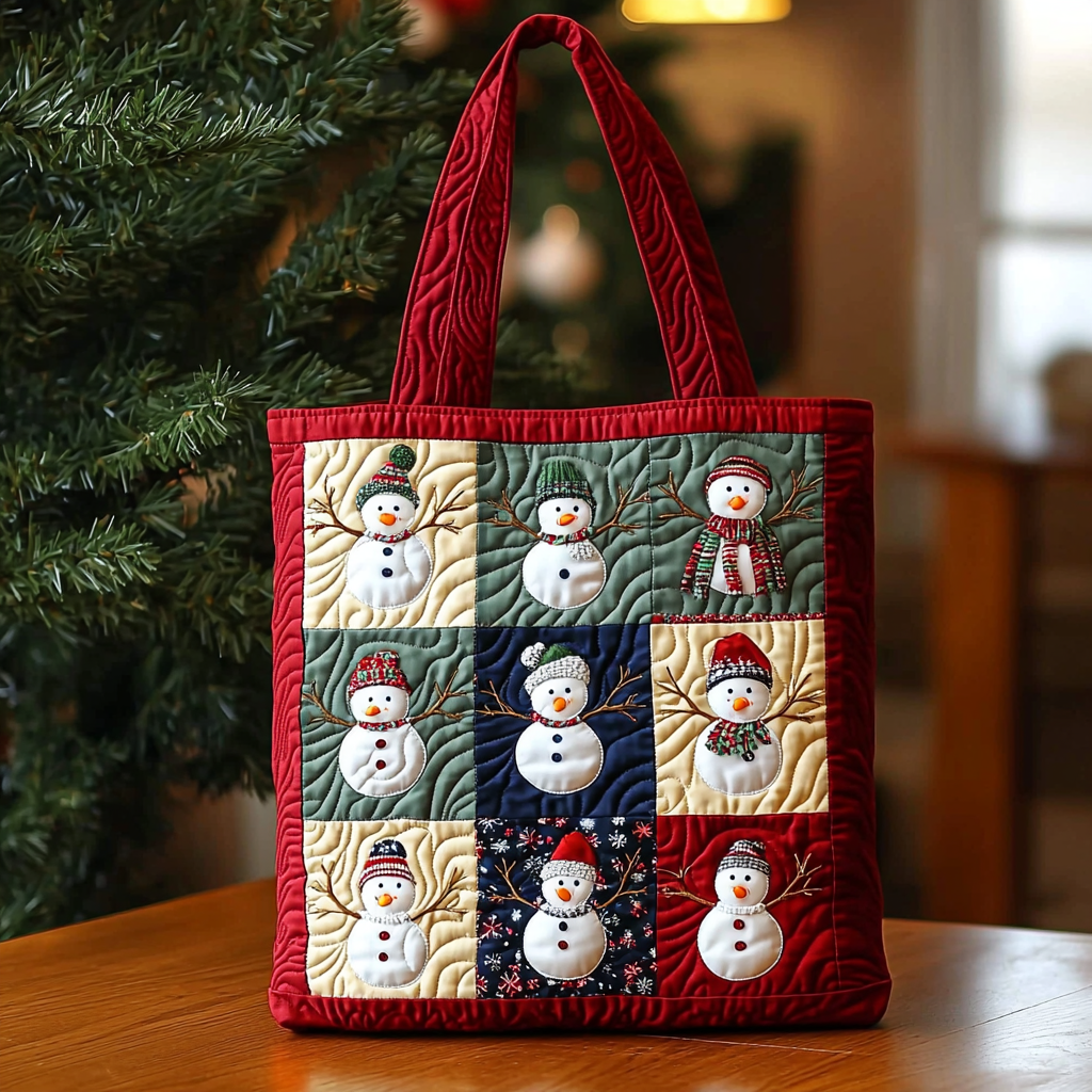 Snowman Friends Quilted Tote Bag