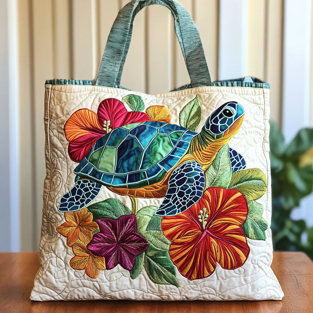 Turtle Bloom Quilted Tote Bag