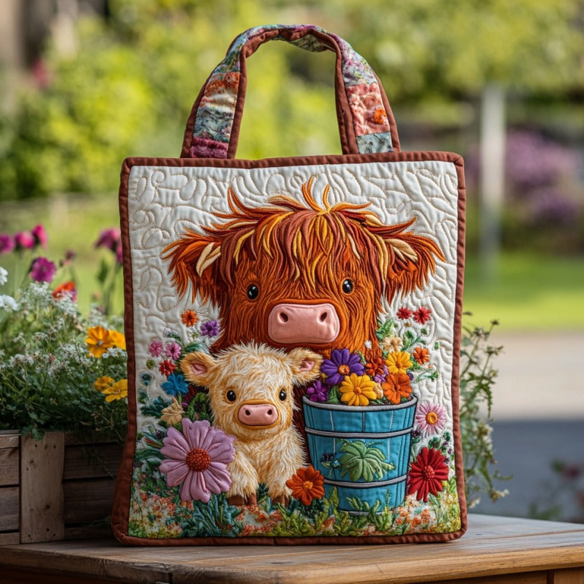 Highland Cow Quilted Tote Bag