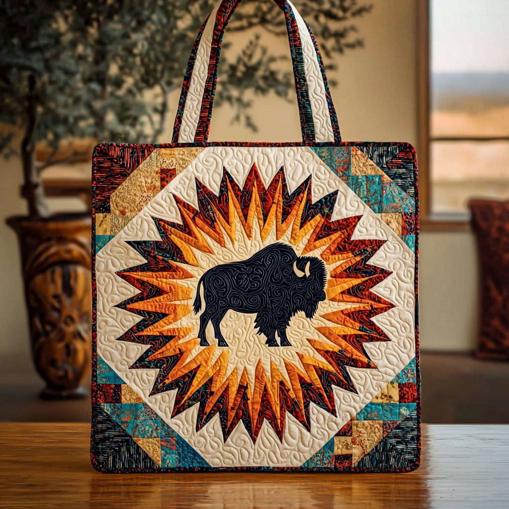 Geometric Bison Quilted Tote Bag