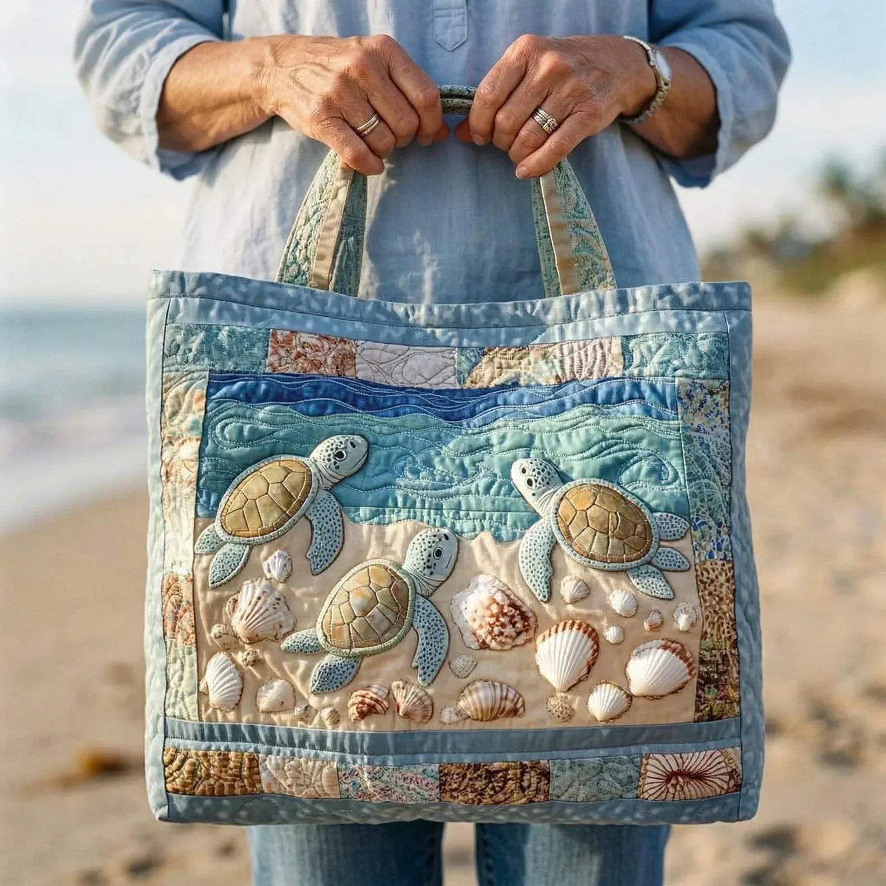 Quilted Tote Bag - Sea Turtles