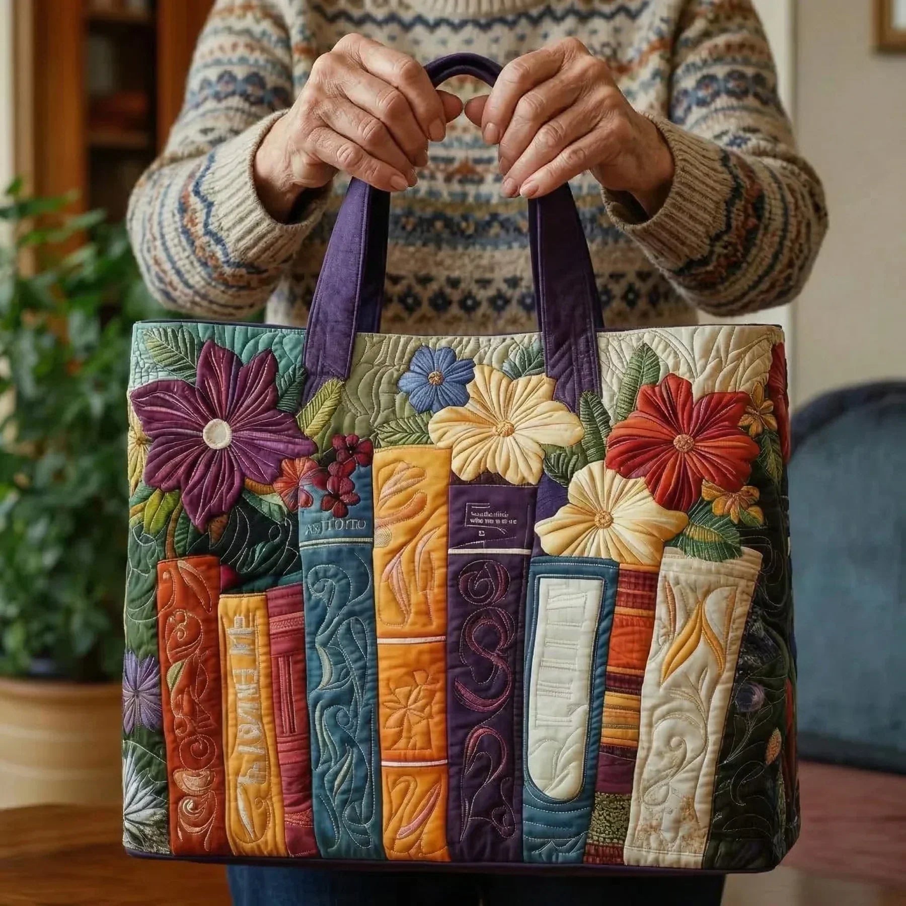 Quilted Tote Bag - Book Lover