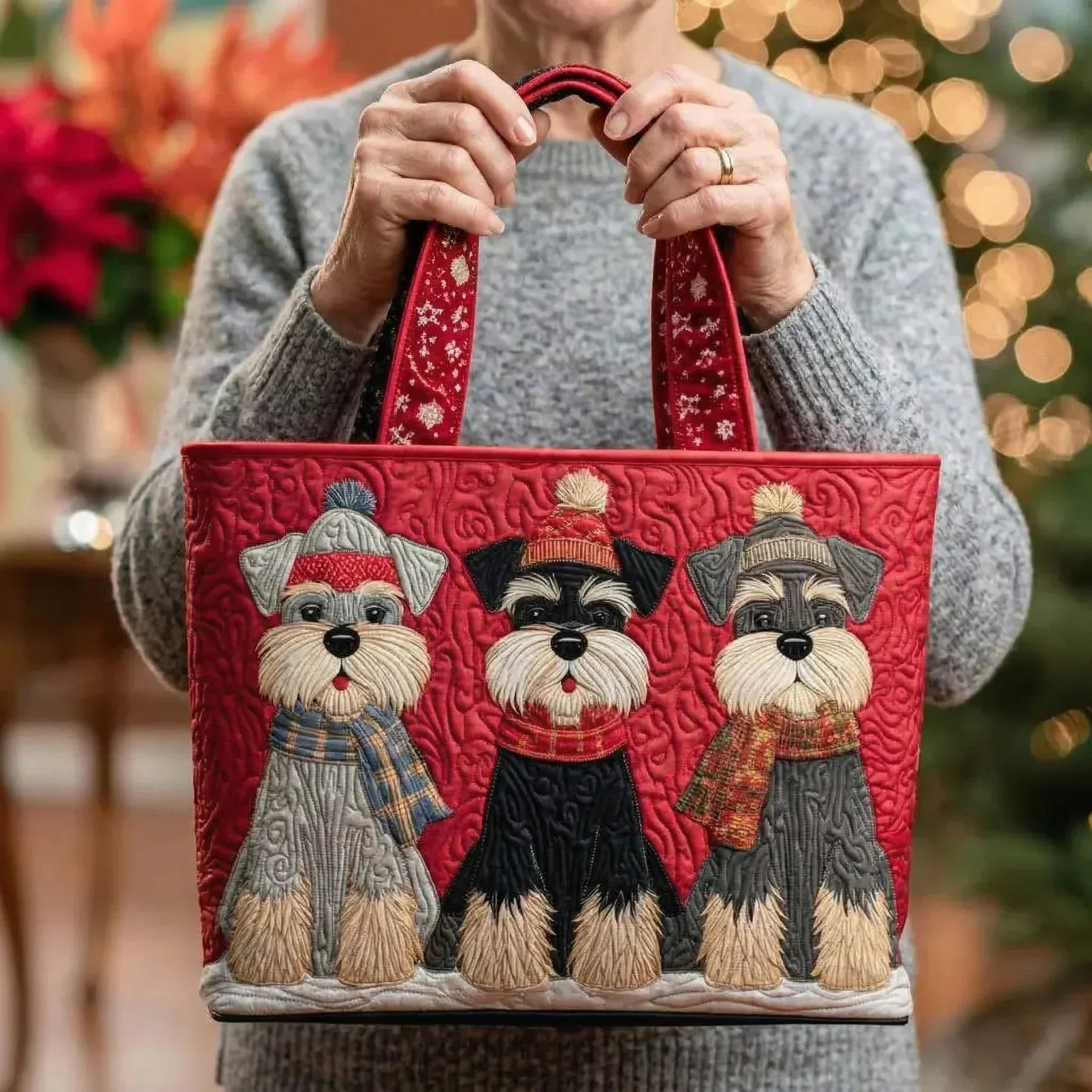 Quilted Tote Bag - Schnauzer Trio