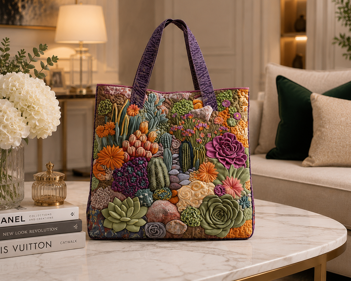 Quilted Tote Bag - Succulent Garden